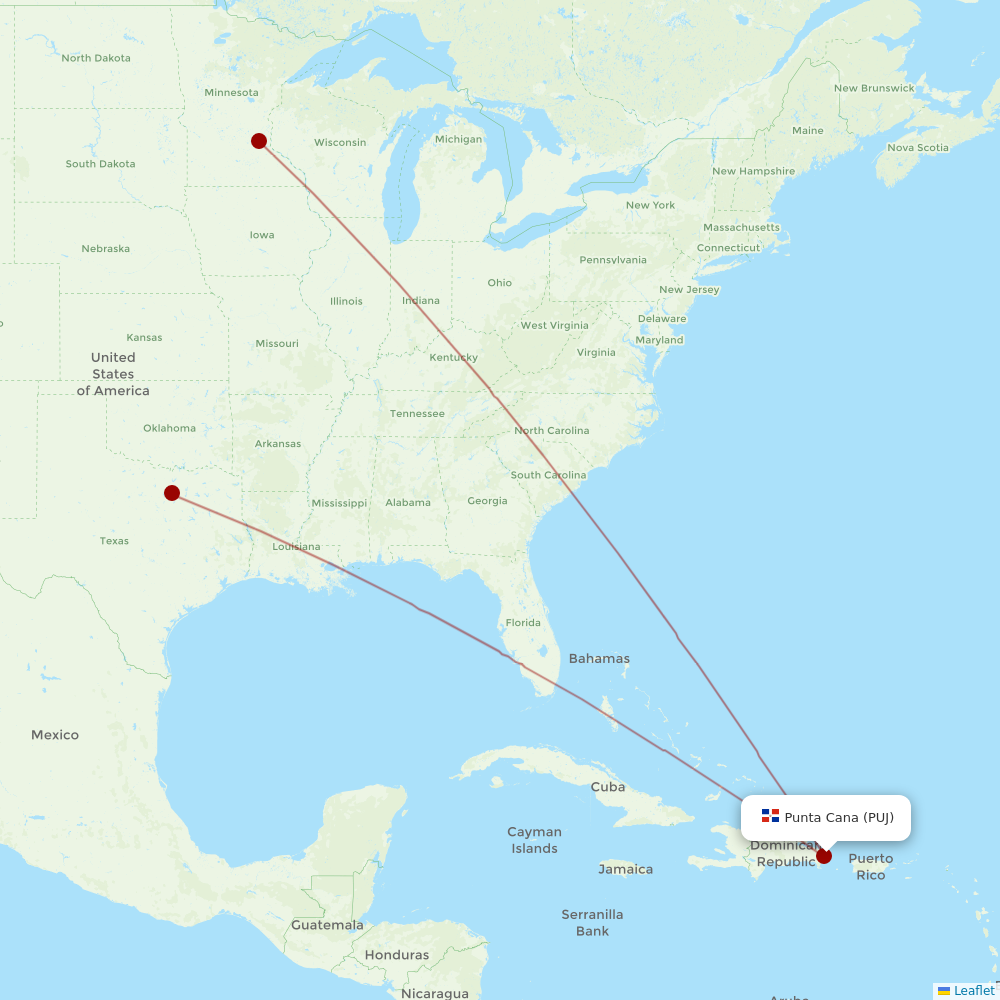 Sun Country Airlines at PUJ route map