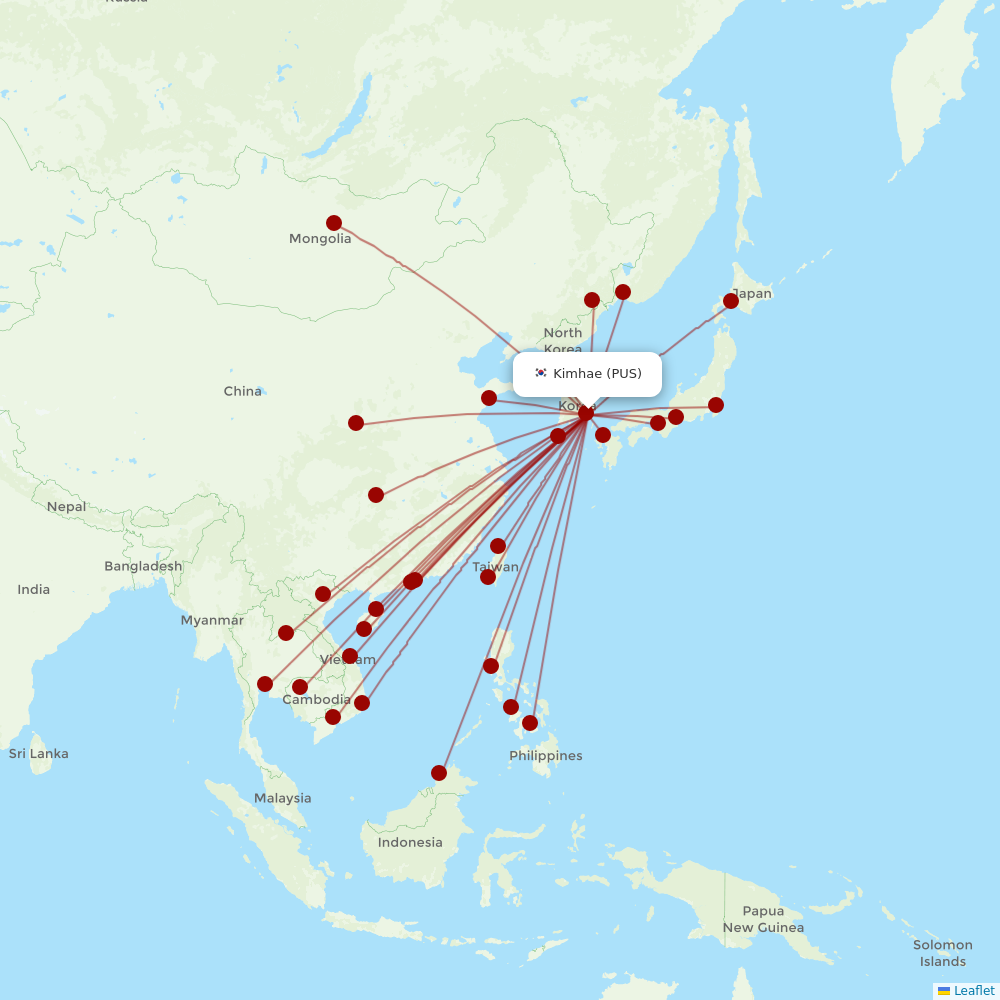 Air Busan at PUS route map