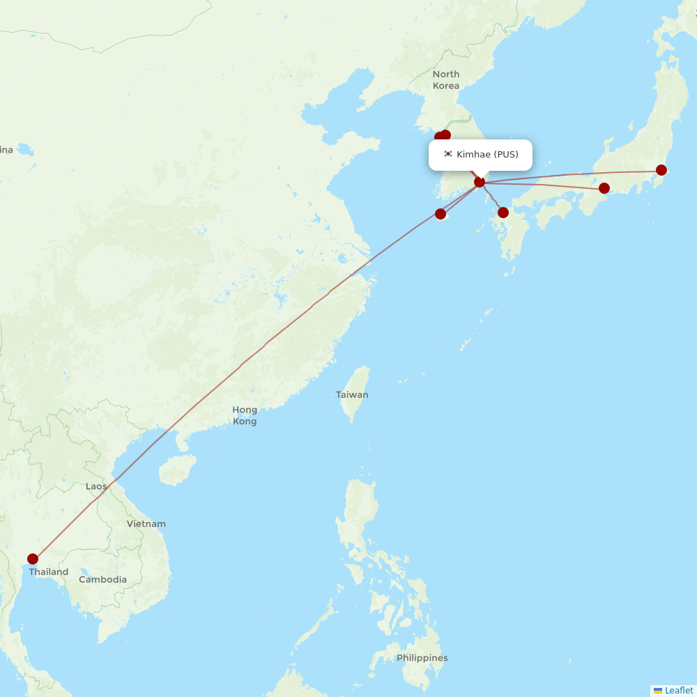 Korean Air at PUS route map