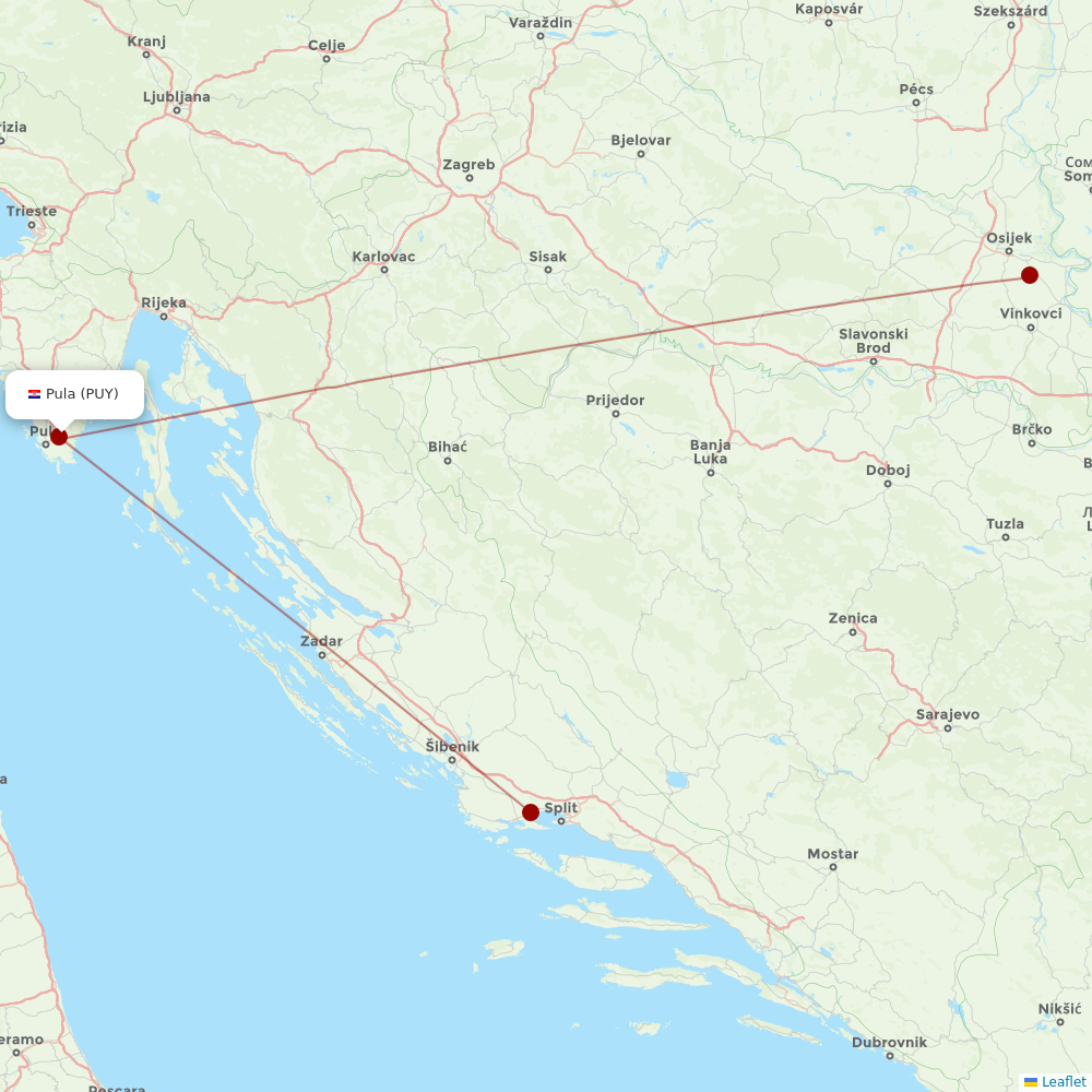 Trade Air at PUY route map