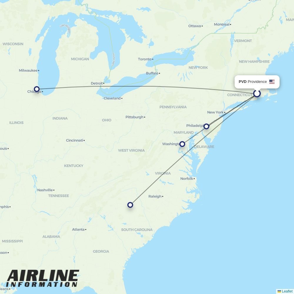 American Airlines routes from PVD