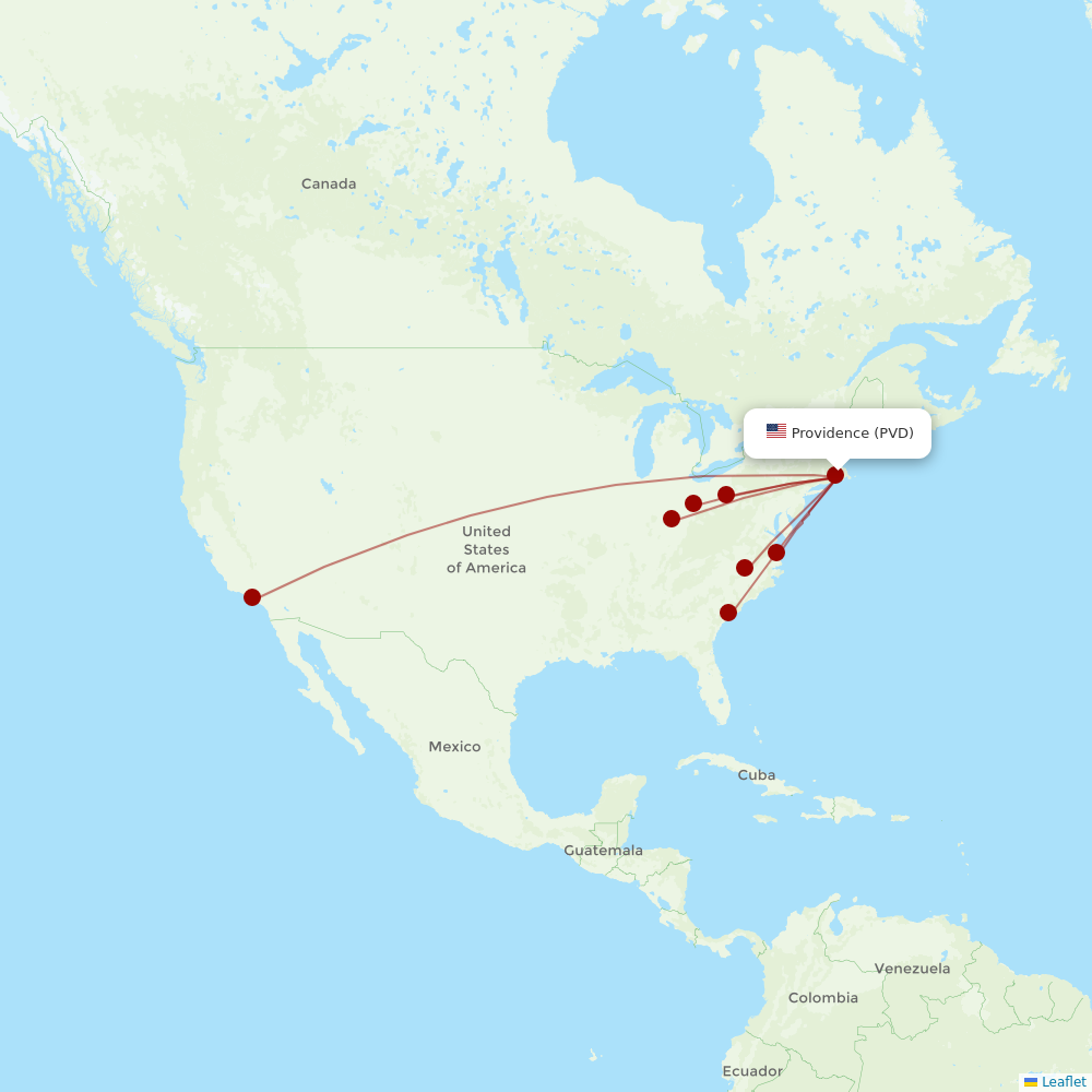 Breeze Airways at PVD route map