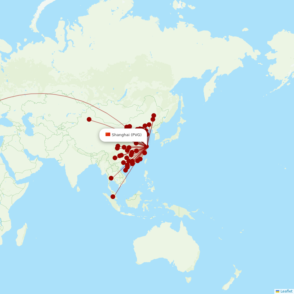 Shanghai Airlines at PVG route map