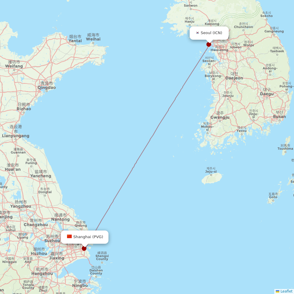 Korean Air at PVG route map