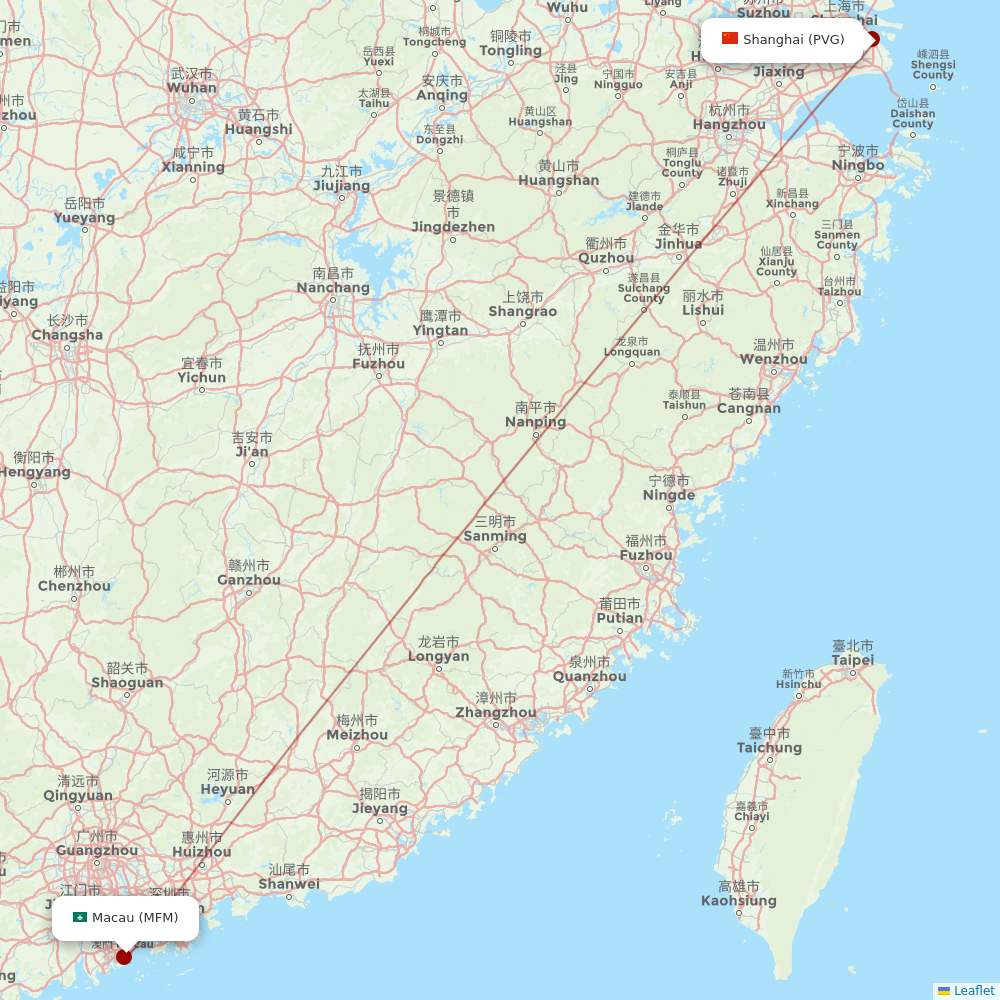 Air Macau at PVG route map