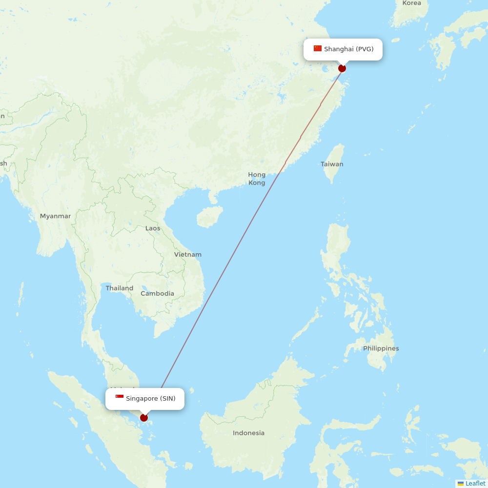 Singapore Airlines at PVG route map