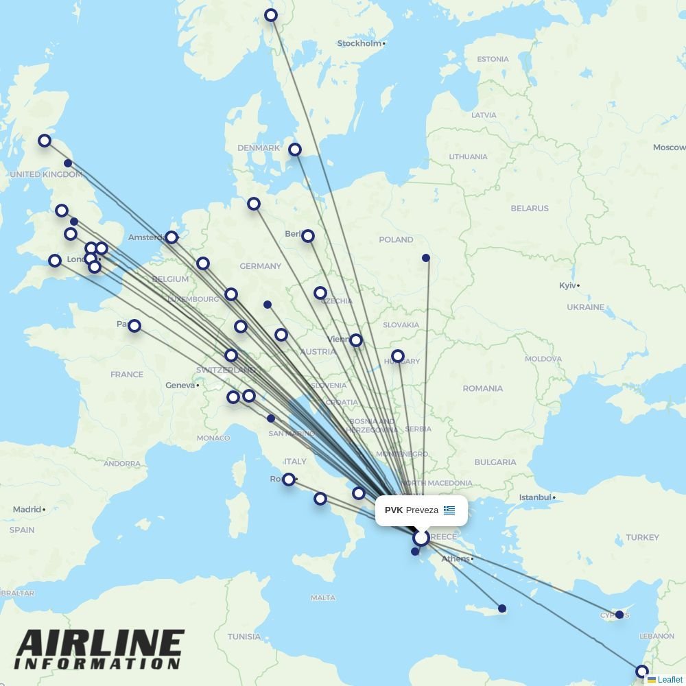 Condor routes from PVK