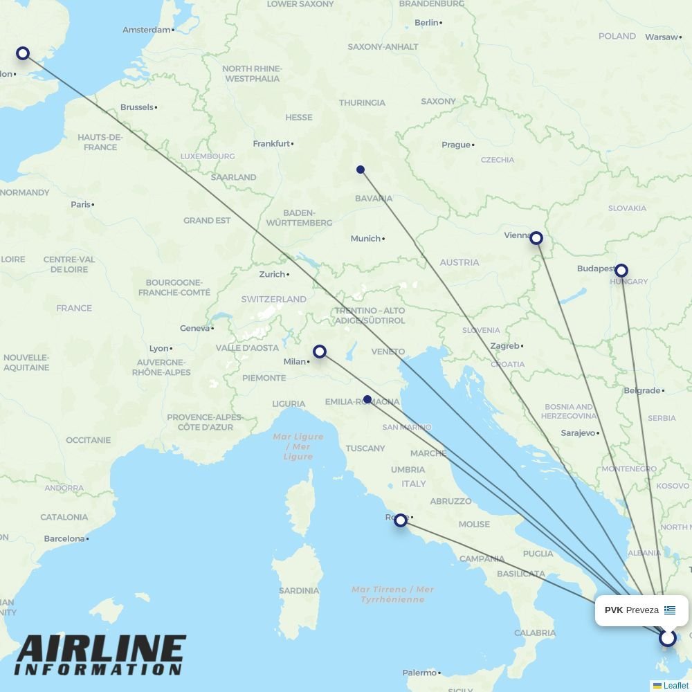 Ryanair routes from PVK