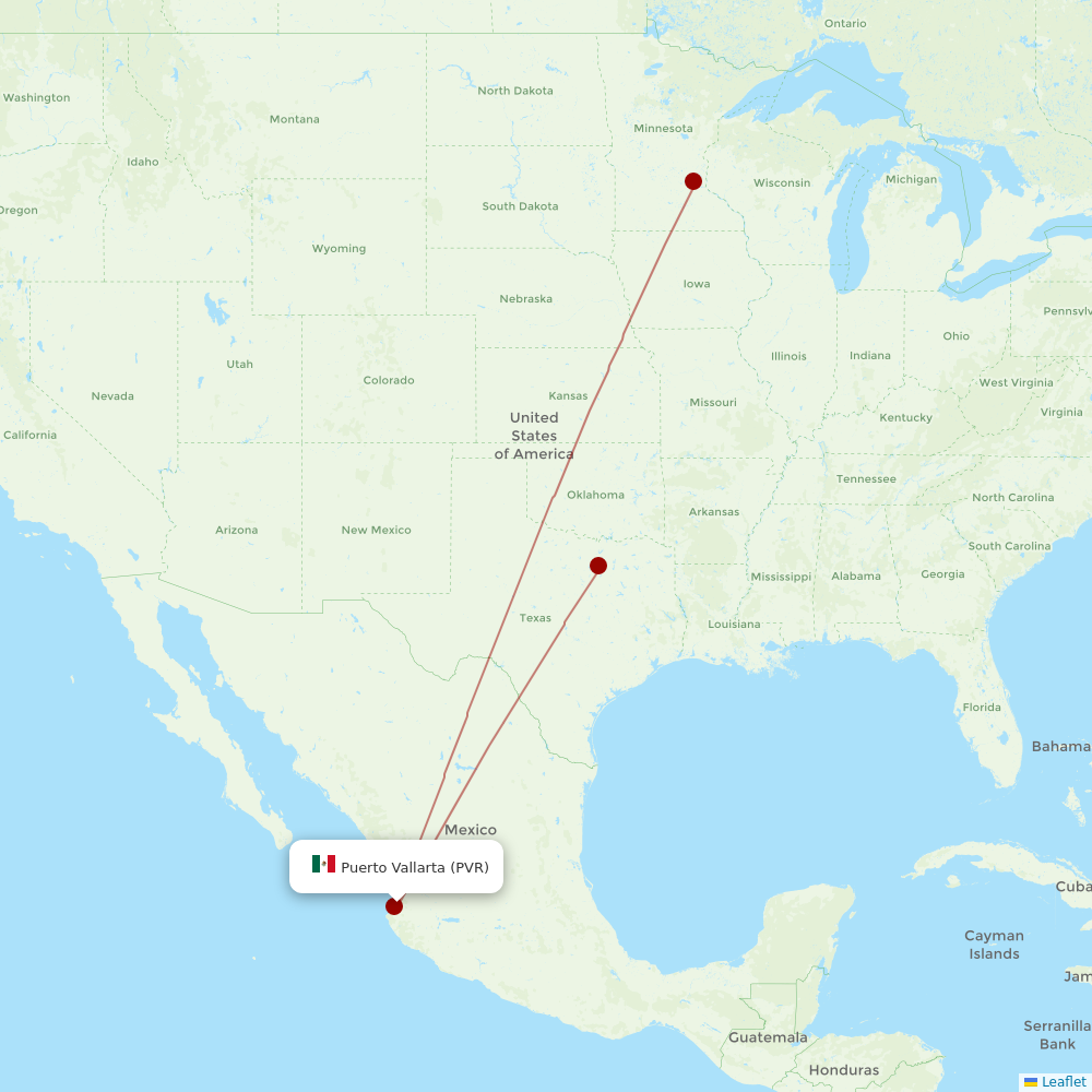 Sun Country Airlines at PVR route map