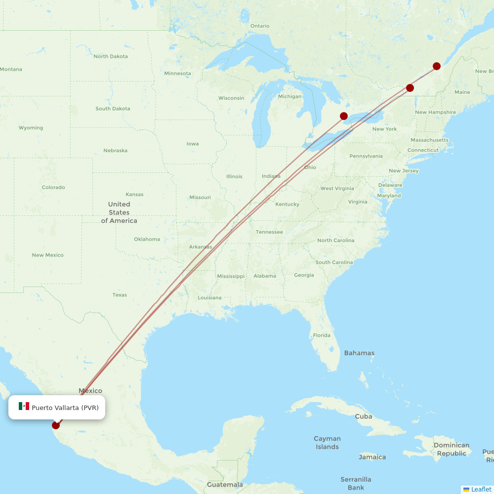 Air Transat at PVR route map