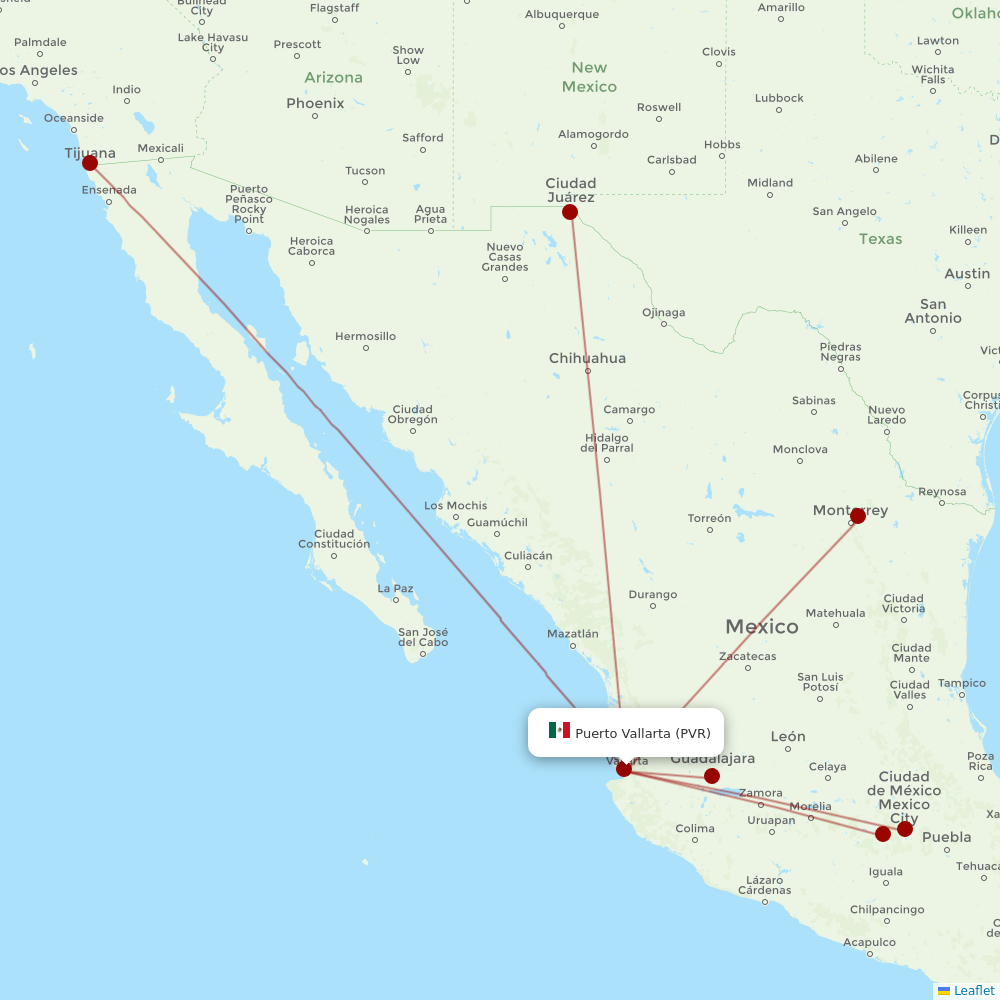 VivaAerobus at PVR route map