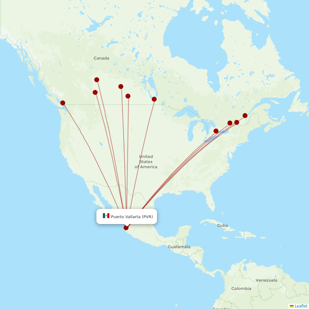 Sunwing Airlines at PVR route map