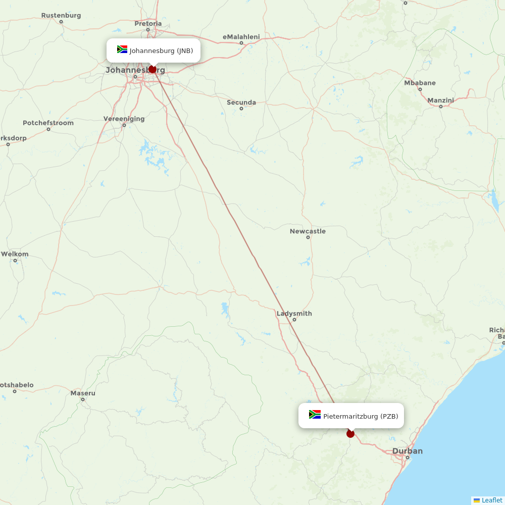 Airlink (South Africa) at PZB route map