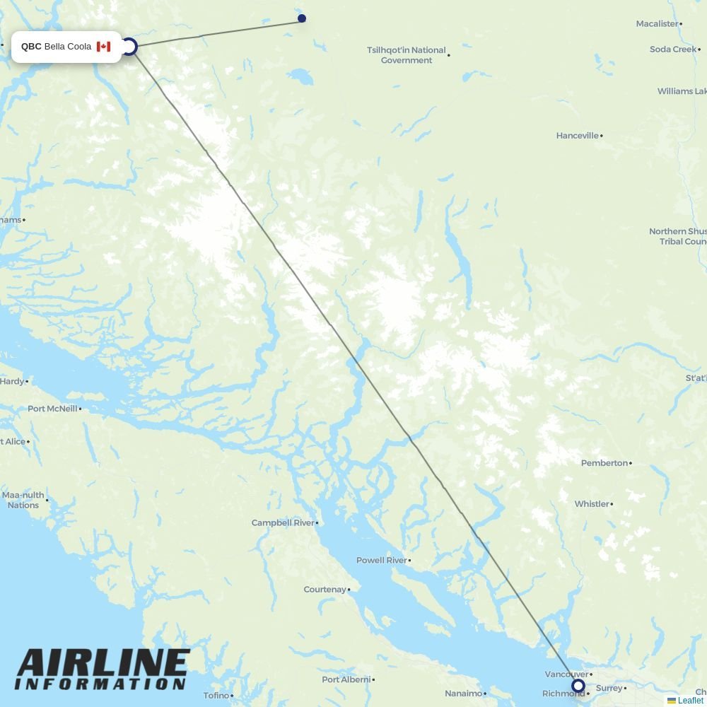 Pacific Coastal Airlines routes from QBC