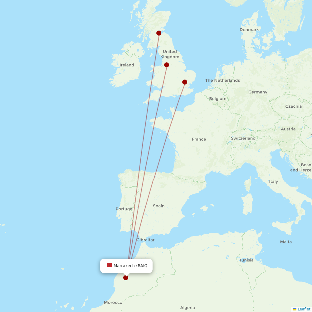 Ryanair UK at RAK route map