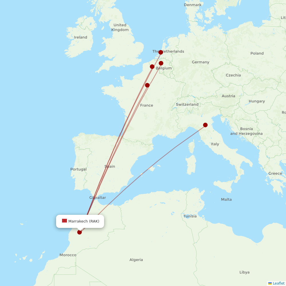 TUI Airlines Belgium at RAK route map
