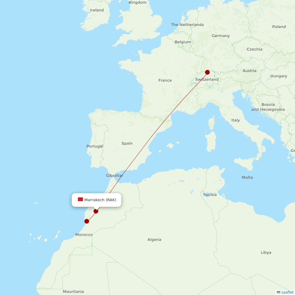 Edelweiss Air at RAK route map