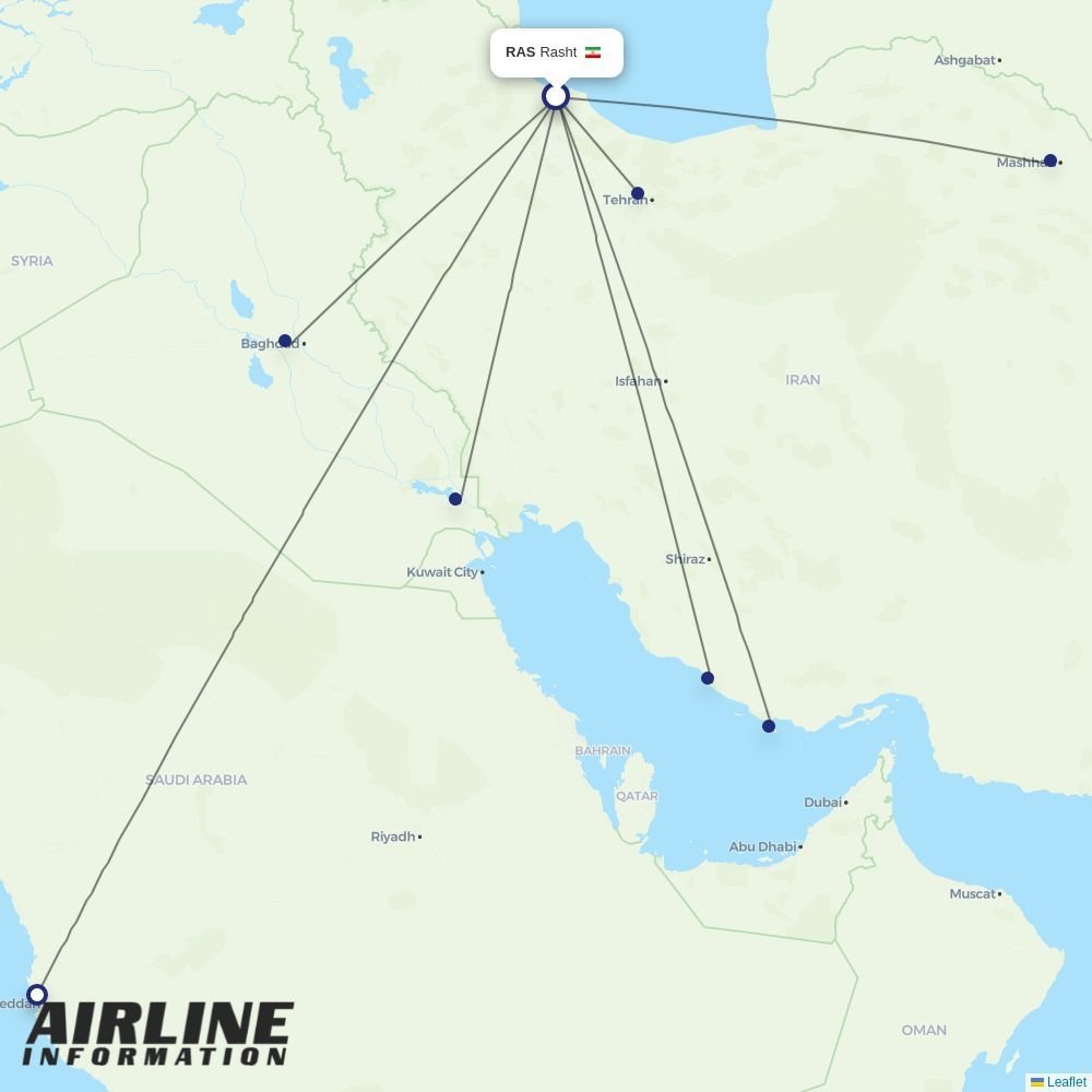 Iran Air routes from RAS