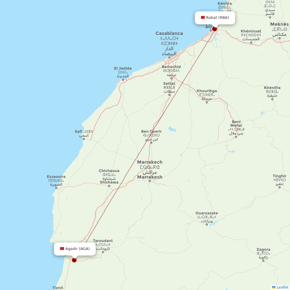 Air Arabia Maroc at RBA route map