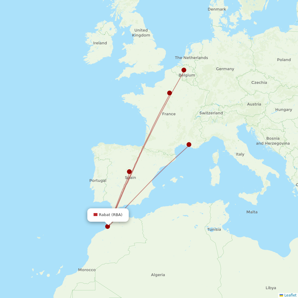 Royal Air Maroc at RBA route map