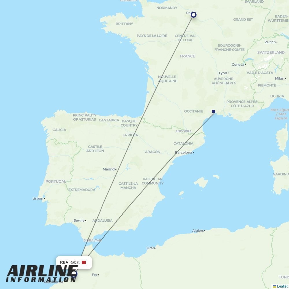 Transavia France routes from RBA