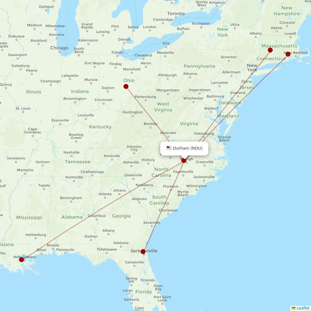Breeze Airways at RDU route map