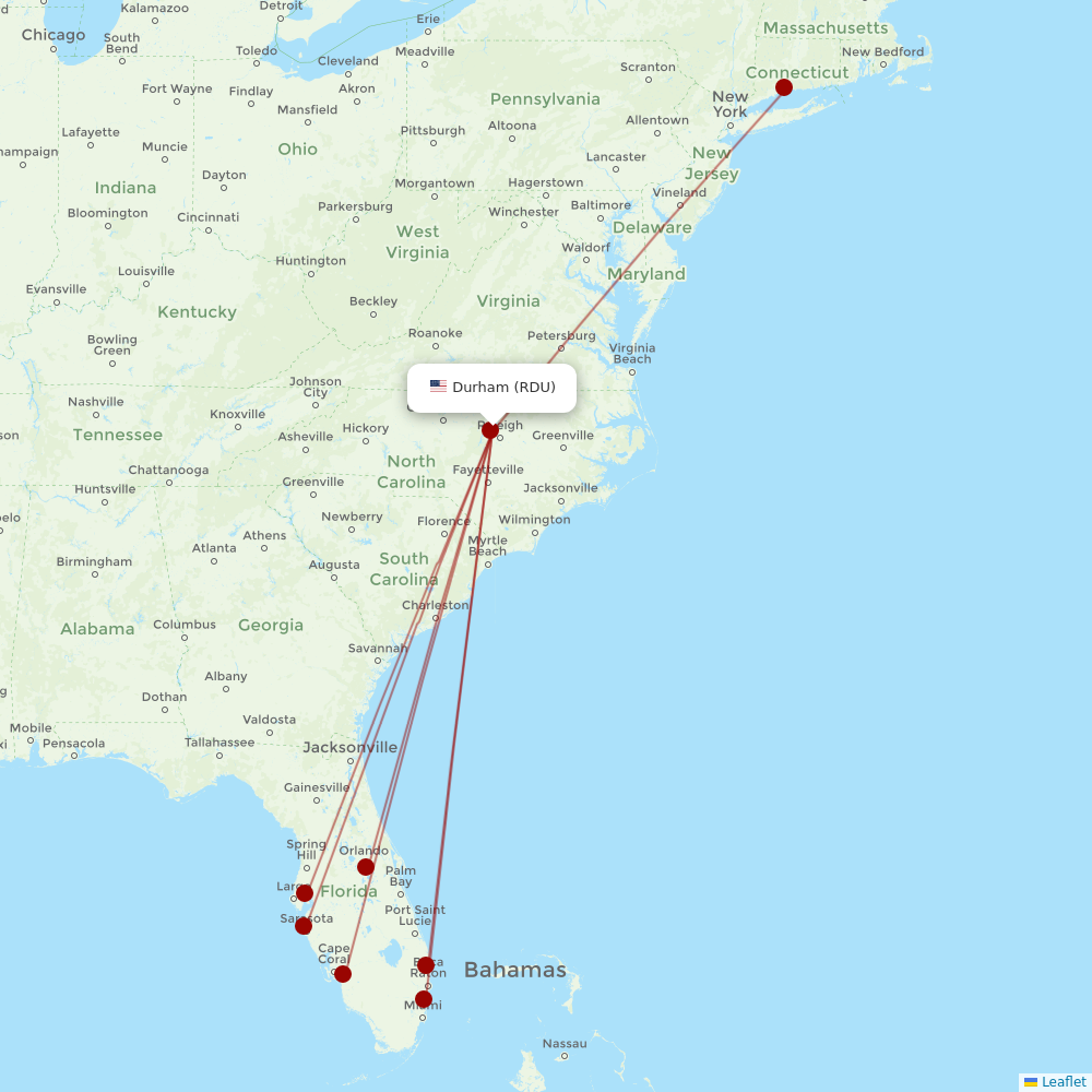 Xtra Airways at RDU route map