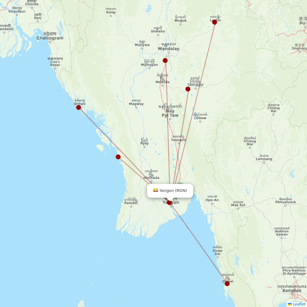 Mann Yadanarpon Airlines at RGN route map