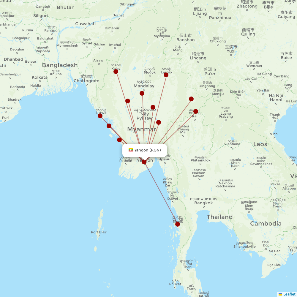 Air KBZ at RGN route map