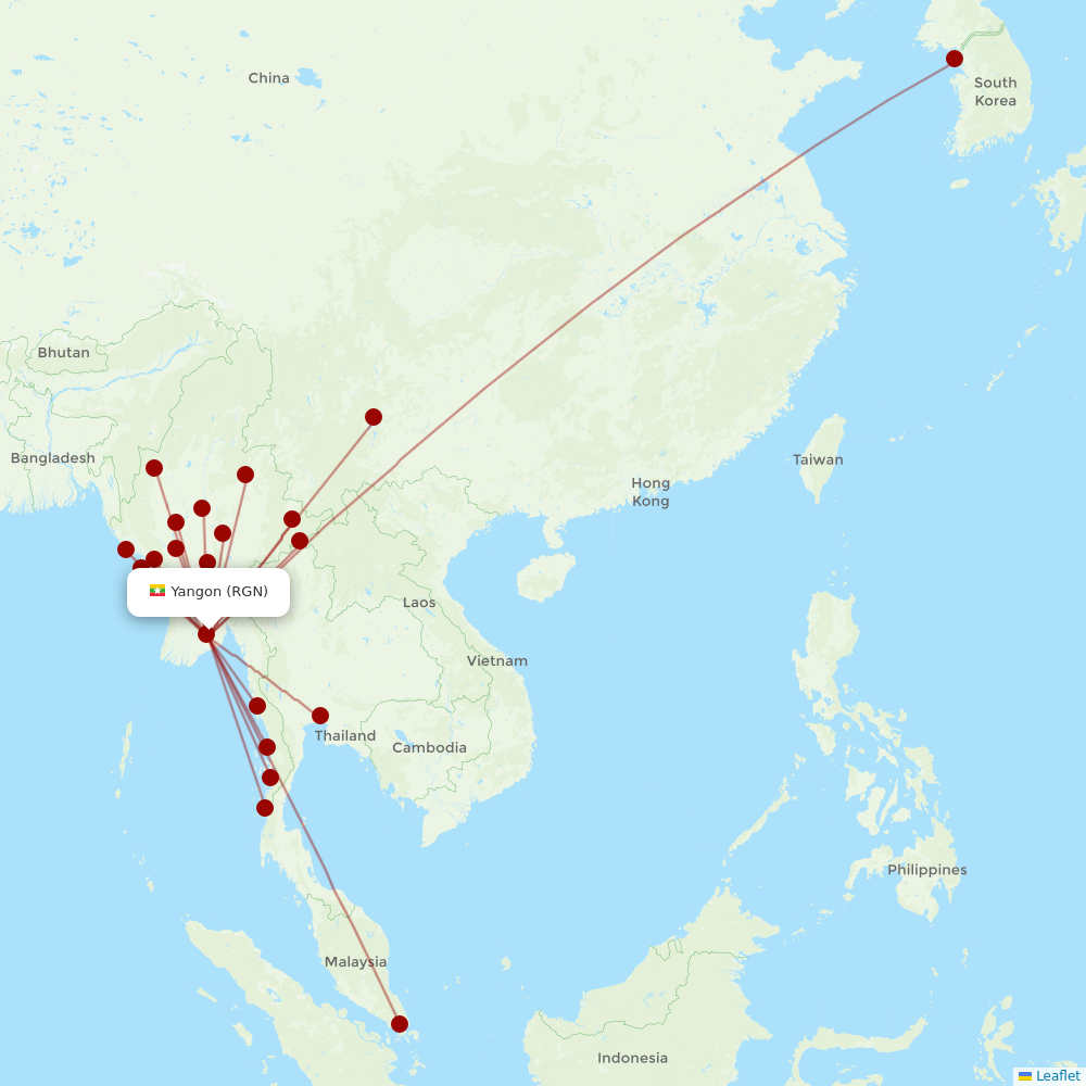 Myanmar National Airlines at RGN route map