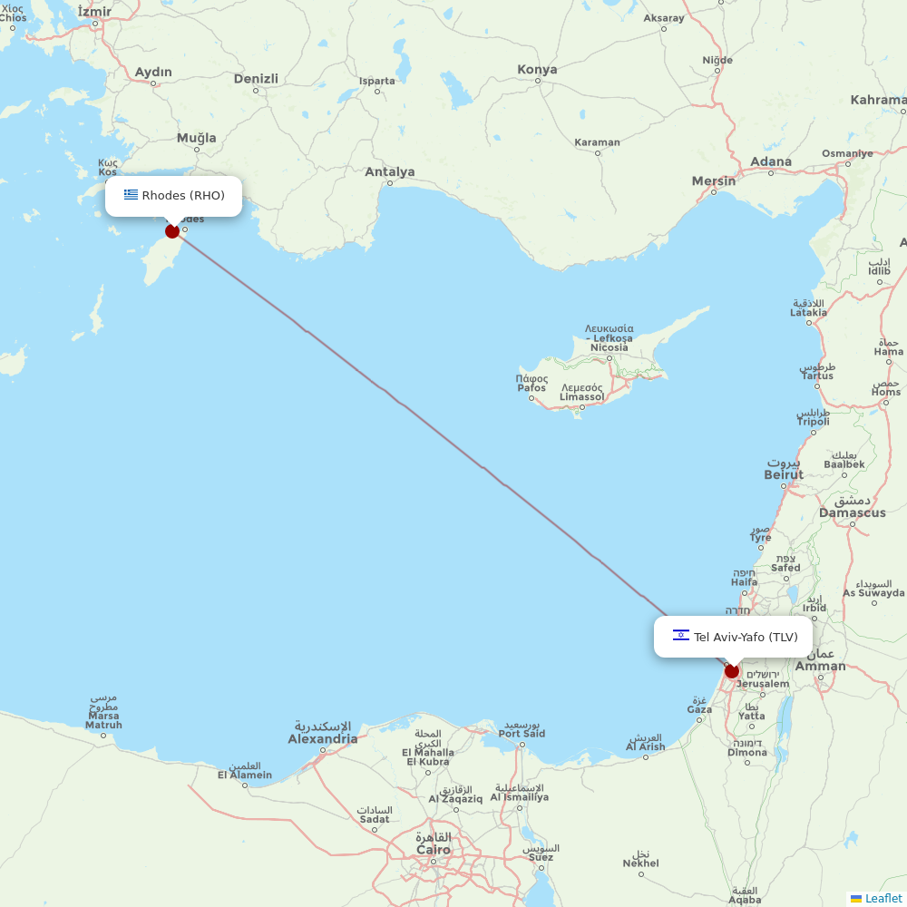 Arkia Israeli Airlines at RHO route map