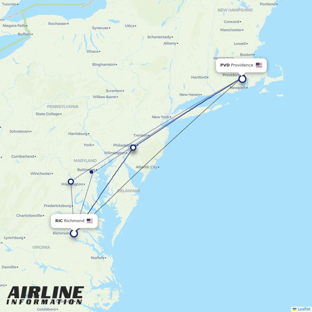 Airlines with flights from Richmond to Providence (RIC to PVD