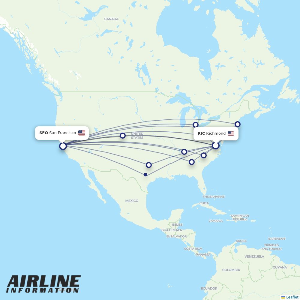 Airlines with flights from Richmond to San Francisco (RIC to SFO
