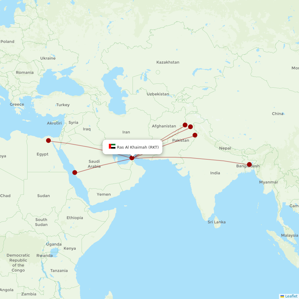 Air Arabia at RKT route map