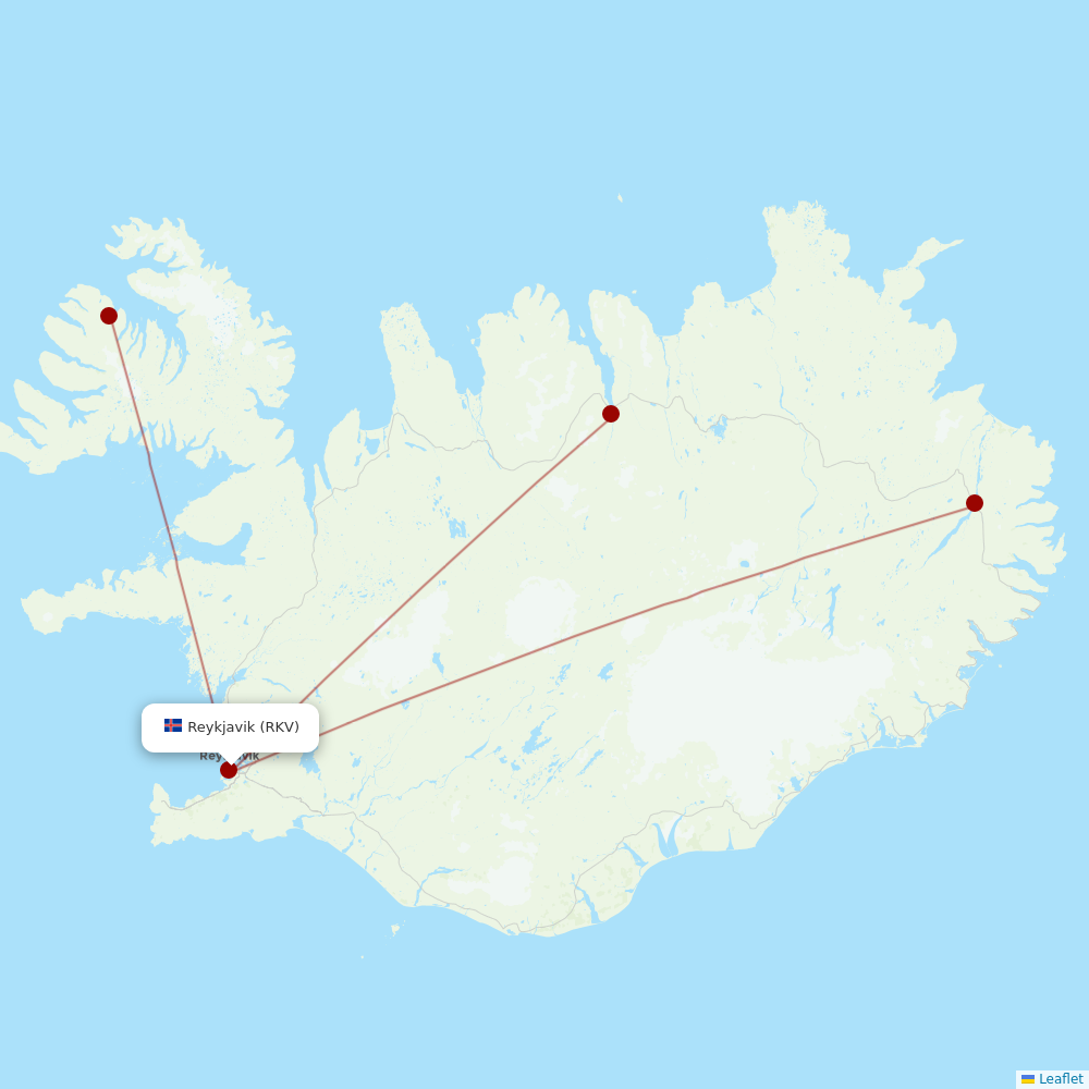 Icelandair at RKV route map