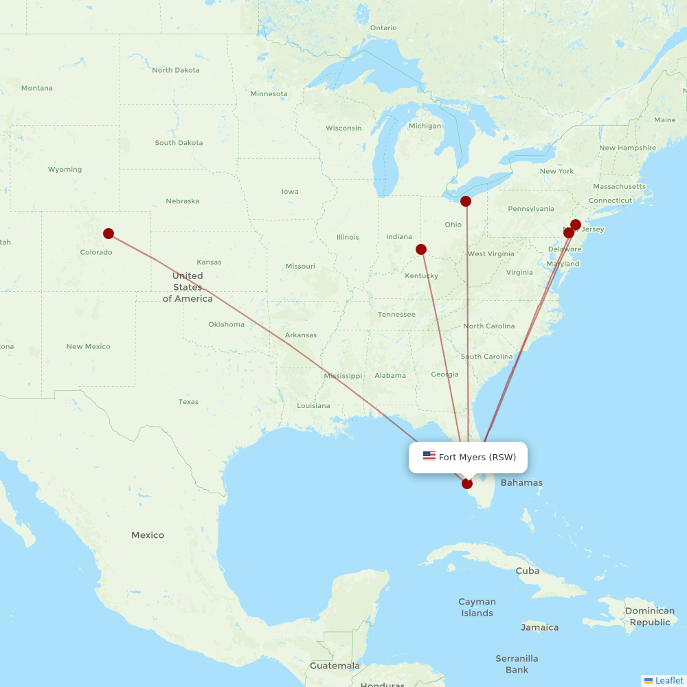 Frontier Airlines at RSW route map