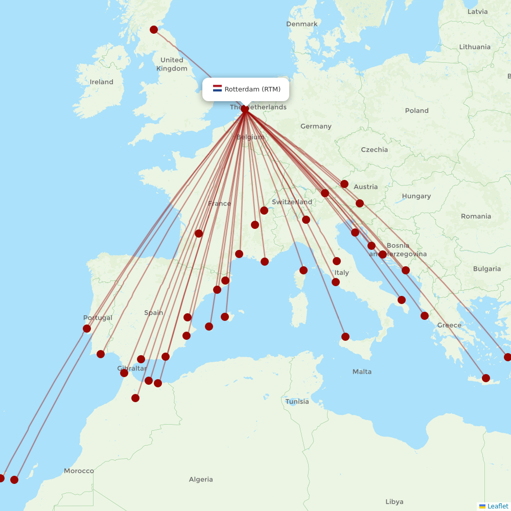 Transavia at RTM route map