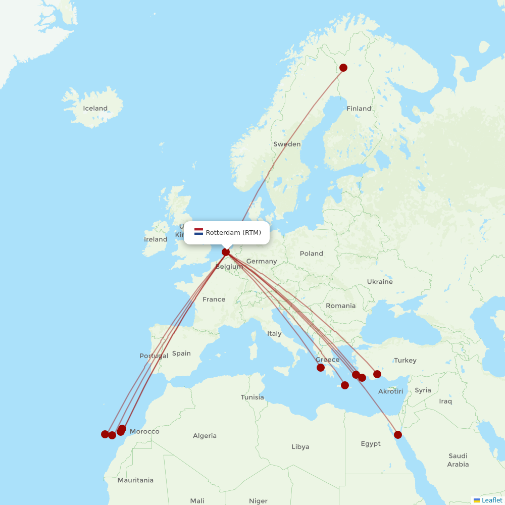 TUIfly Netherlands at RTM route map