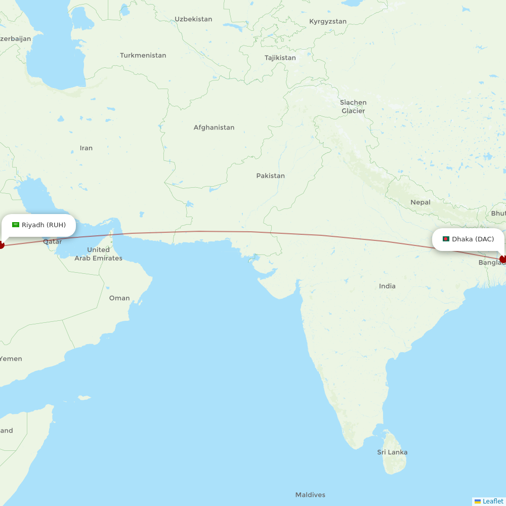 Biman Bangladesh Airlines at RUH route map