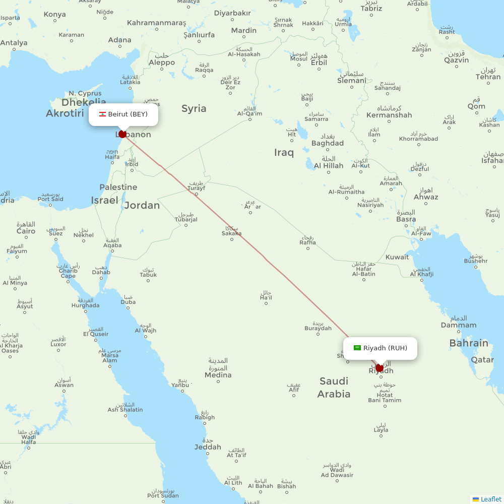 Middle East Airlines at RUH route map