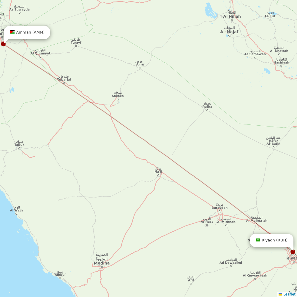 Royal Jordanian at RUH route map