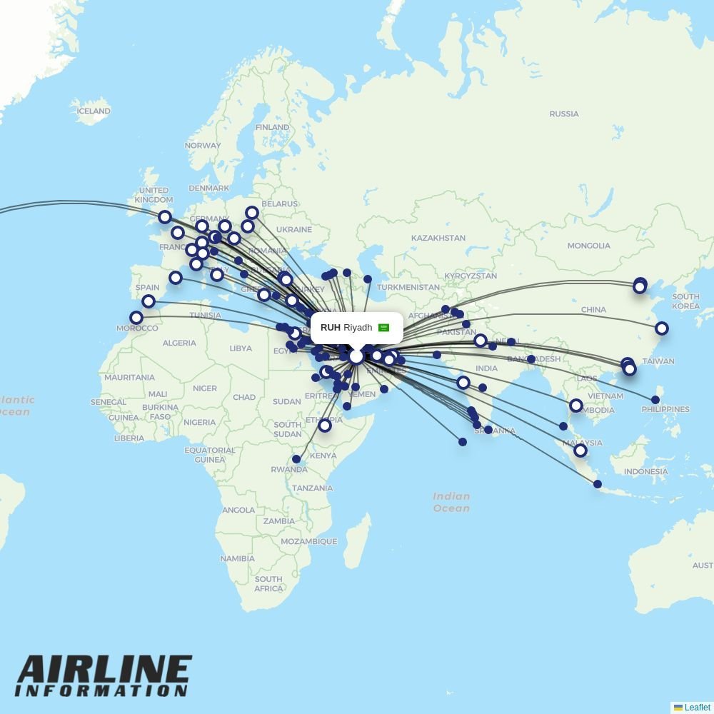 Saudia routes from RUH