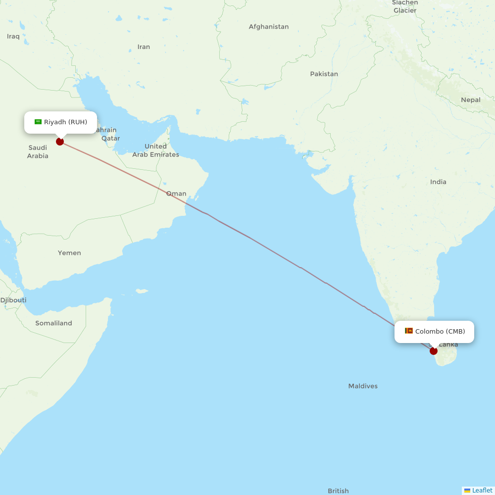 SriLankan Airlines at RUH route map