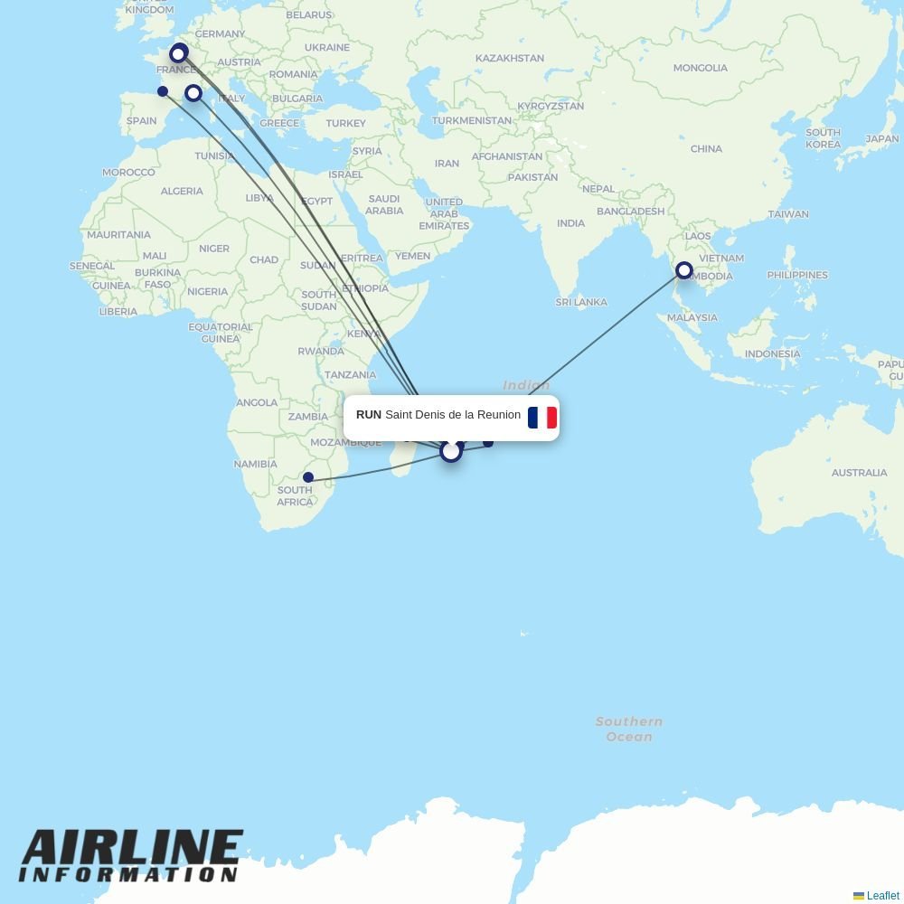 Air Mauritius routes from RUN