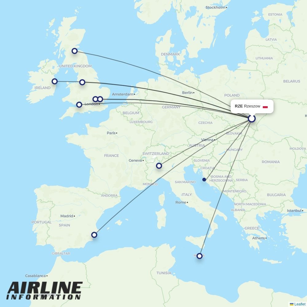 Ryanair routes from RZE