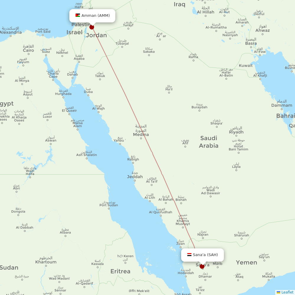 Yemenia at SAH route map