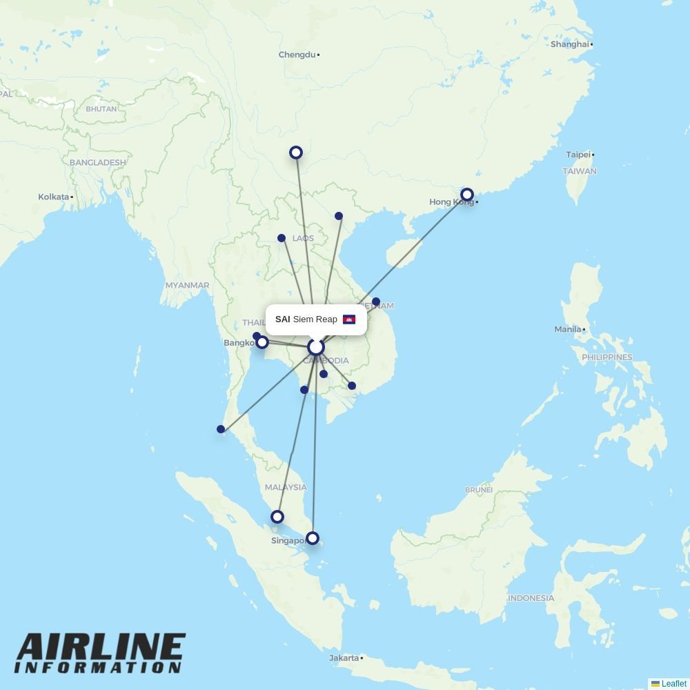 Air Cambodia routes from SAI