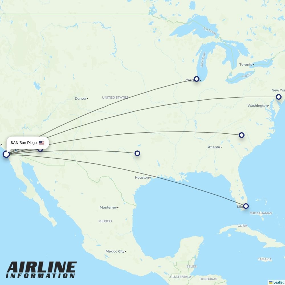 American Airlines routes from SAN