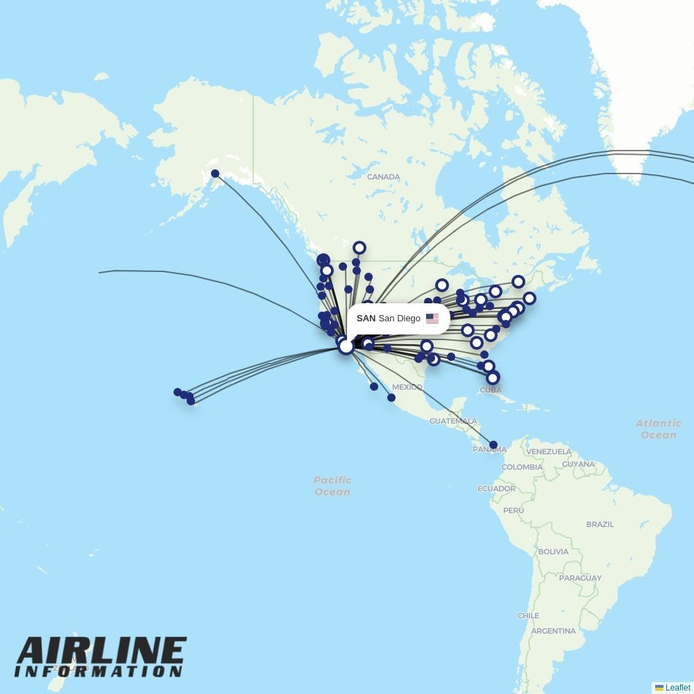 JetBlue routes from SAN