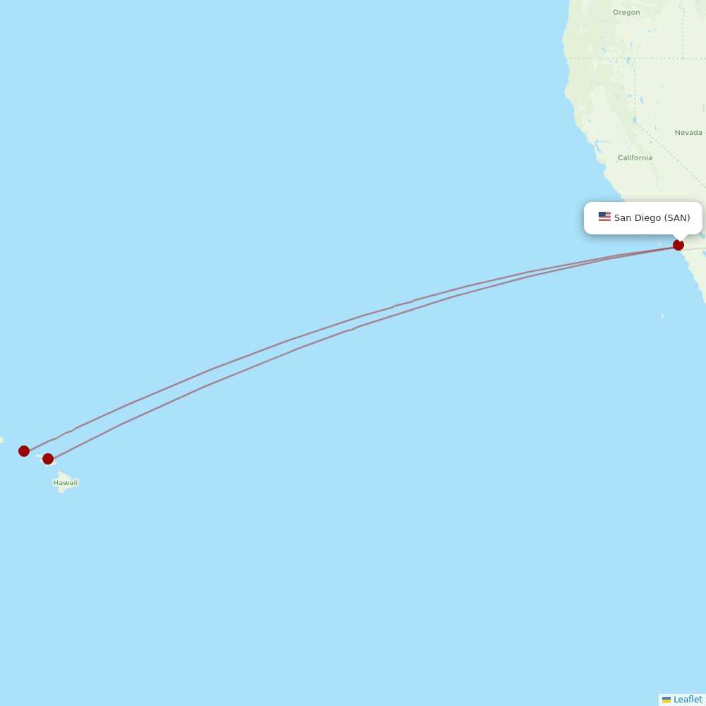 Hawaiian Airlines at SAN route map